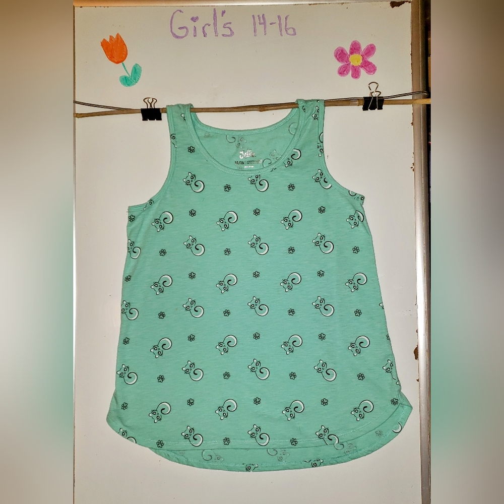 JUSTICE Brand Girl's 14-16 turquoise sleeveless scalloped bottomed shirt